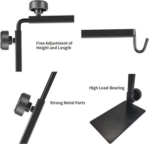 Soporte de lámpara metálico con alta carga, altura ajustable (40-79 cm) y base para terrarios.