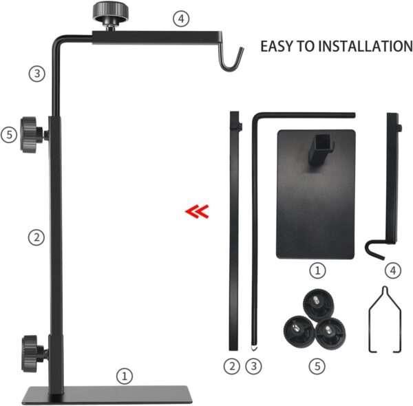Soporte de lámpara metálico con alta carga, altura ajustable (40-79 cm) y base para terrarios.