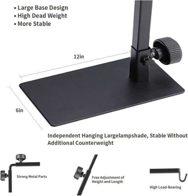 Soporte de lámpara metálico con alta carga, altura ajustable (40-79 cm) y base para terrarios.