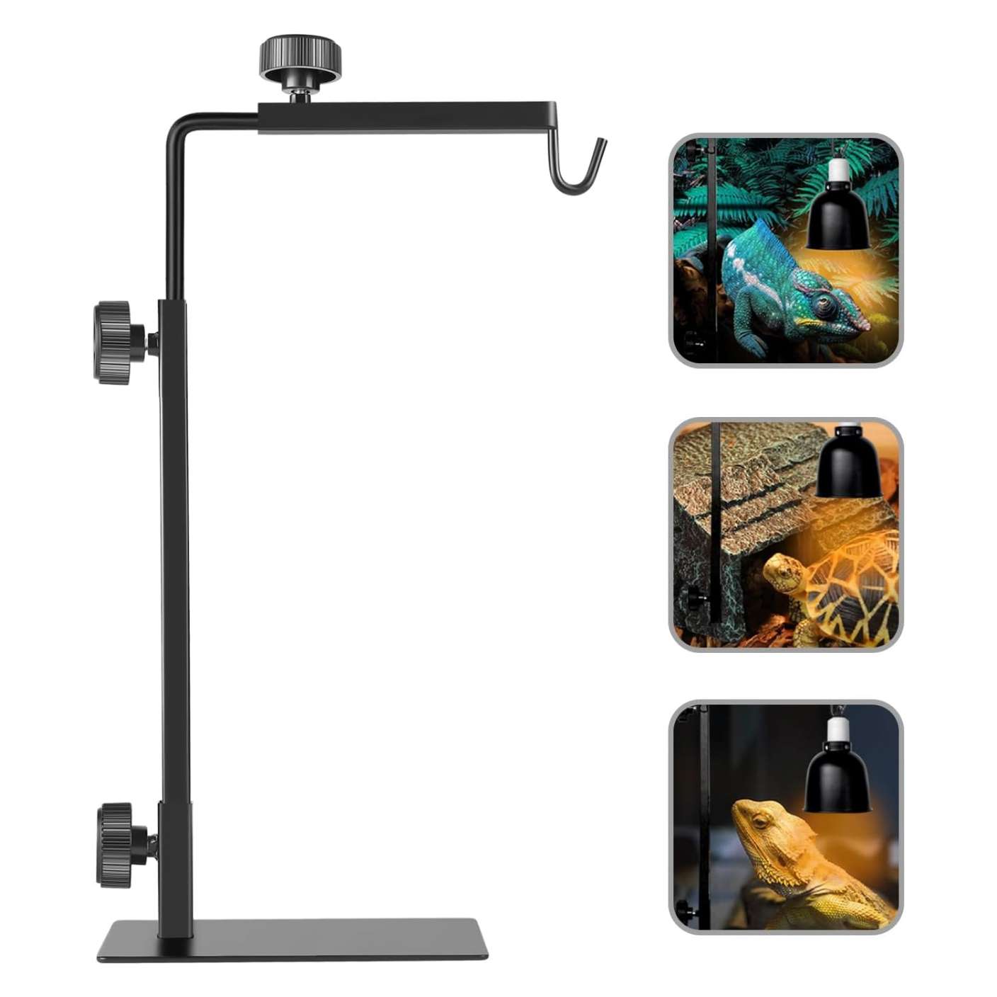 Soporte de lámpara metálico con alta carga, altura ajustable (40-79 cm) y base para terrarios.