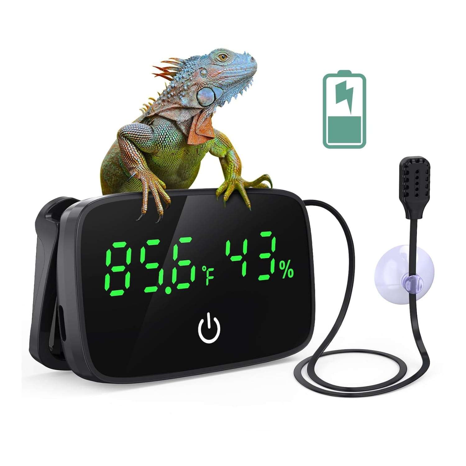Termómetro digital y medidor de humedad 2 en 1 para terrario con pantalla LED y sonda de 80 cm.