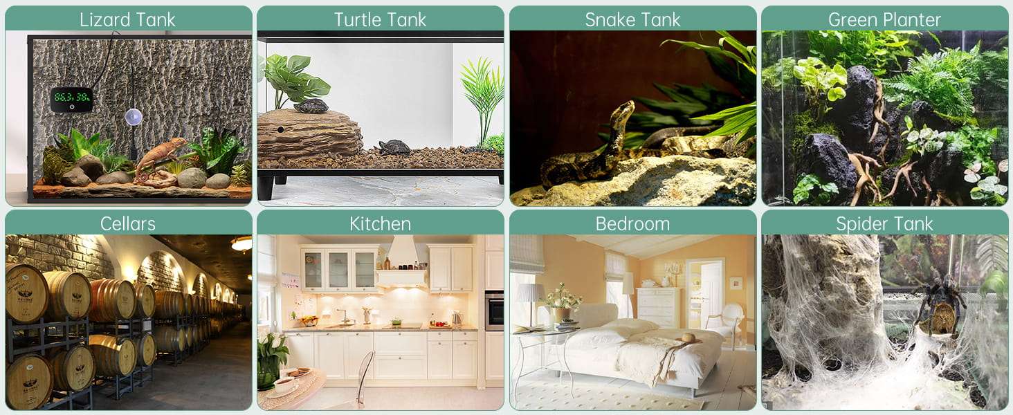 Termómetro digital y medidor de humedad 2 en 1 para terrario con pantalla LED y sonda de 80 cm.