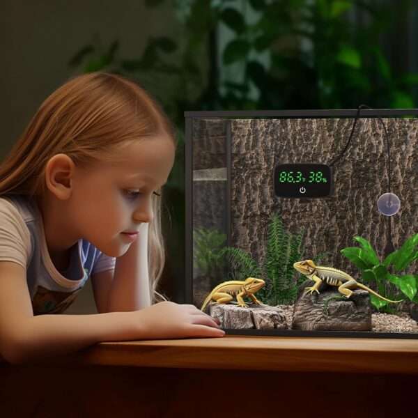 Termómetro digital y medidor de humedad 2 en 1 para terrario con pantalla LED y sonda de 80 cm.