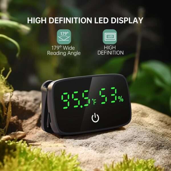 Termómetro digital y medidor de humedad 2 en 1 para terrario con pantalla LED y sonda de 80 cm.