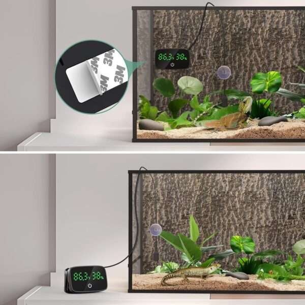 Termómetro digital y medidor de humedad 2 en 1 para terrario con pantalla LED y sonda de 80 cm.
