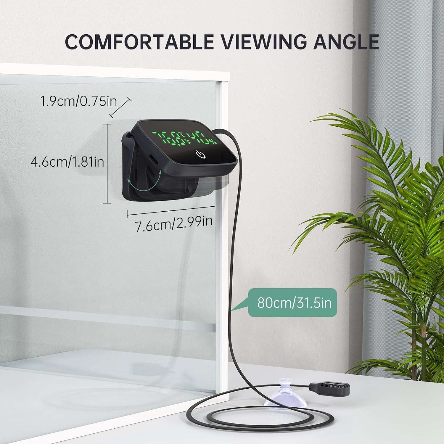 Termómetro digital y medidor de humedad 2 en 1 para terrario con pantalla LED y sonda de 80 cm.