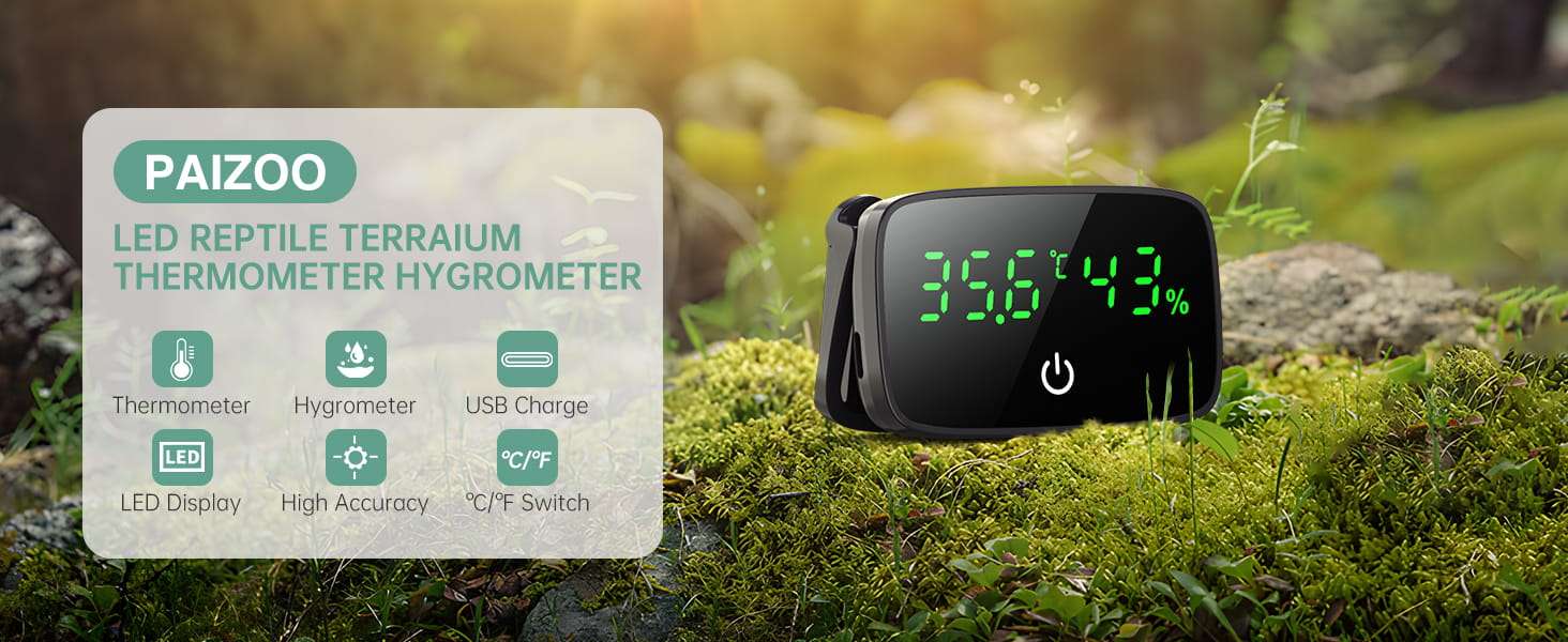 Termómetro digital y medidor de humedad 2 en 1 para terrario con pantalla LED y sonda de 80 cm.
