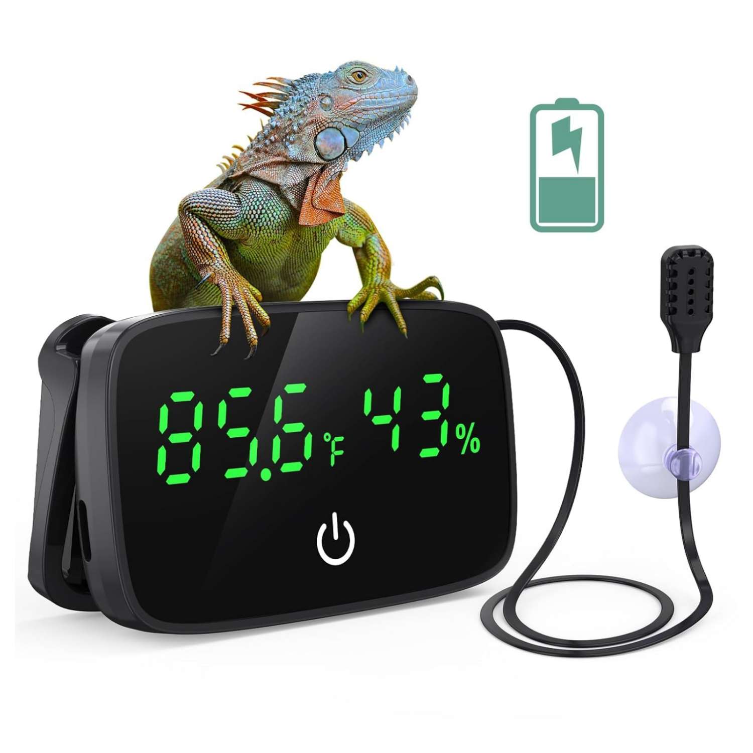 Termómetro digital y medidor de humedad 2 en 1 para terrario con pantalla LED y sonda de 80 cm.