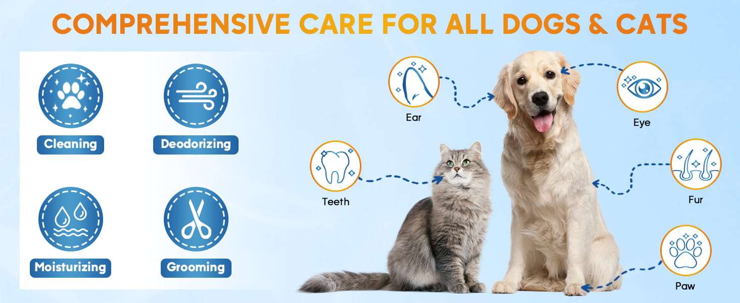 Toallitas de limpieza para perros. Solución de aseo sin enjuague para patas y cuerpo.