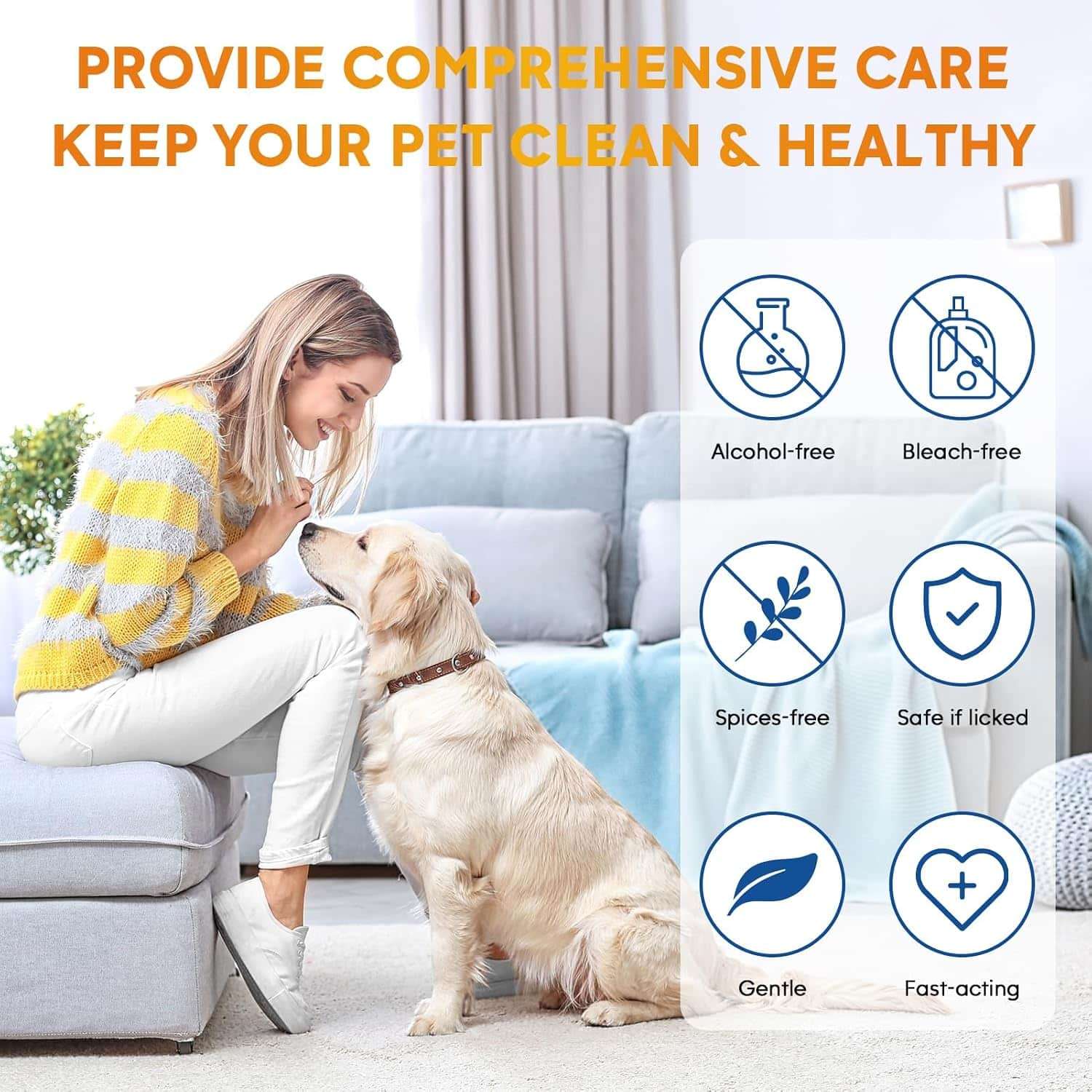 Toallitas de limpieza para perros. Solución de aseo sin enjuague para patas y cuerpo.