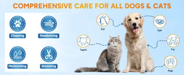 Toallitas de limpieza para perros. Solución de aseo sin enjuague para patas y cuerpo.