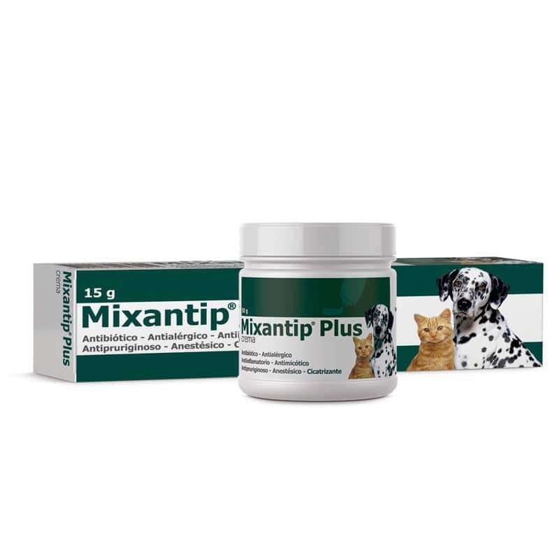 Mixantip Plus Crema 50 g. Tratamiento 7 en 1. Antibiótico, antifúngico y antiinflamatorio para dermatitis y picazón en perros y gatos.