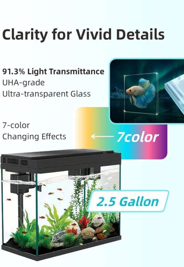 Acuario inteligente 3 en 1 (35x20x30 cm) con humidificador, cámara de aroma y control táctil. Incluye bomba 3 en 1 silenciosa y luz LED de 7 colores.