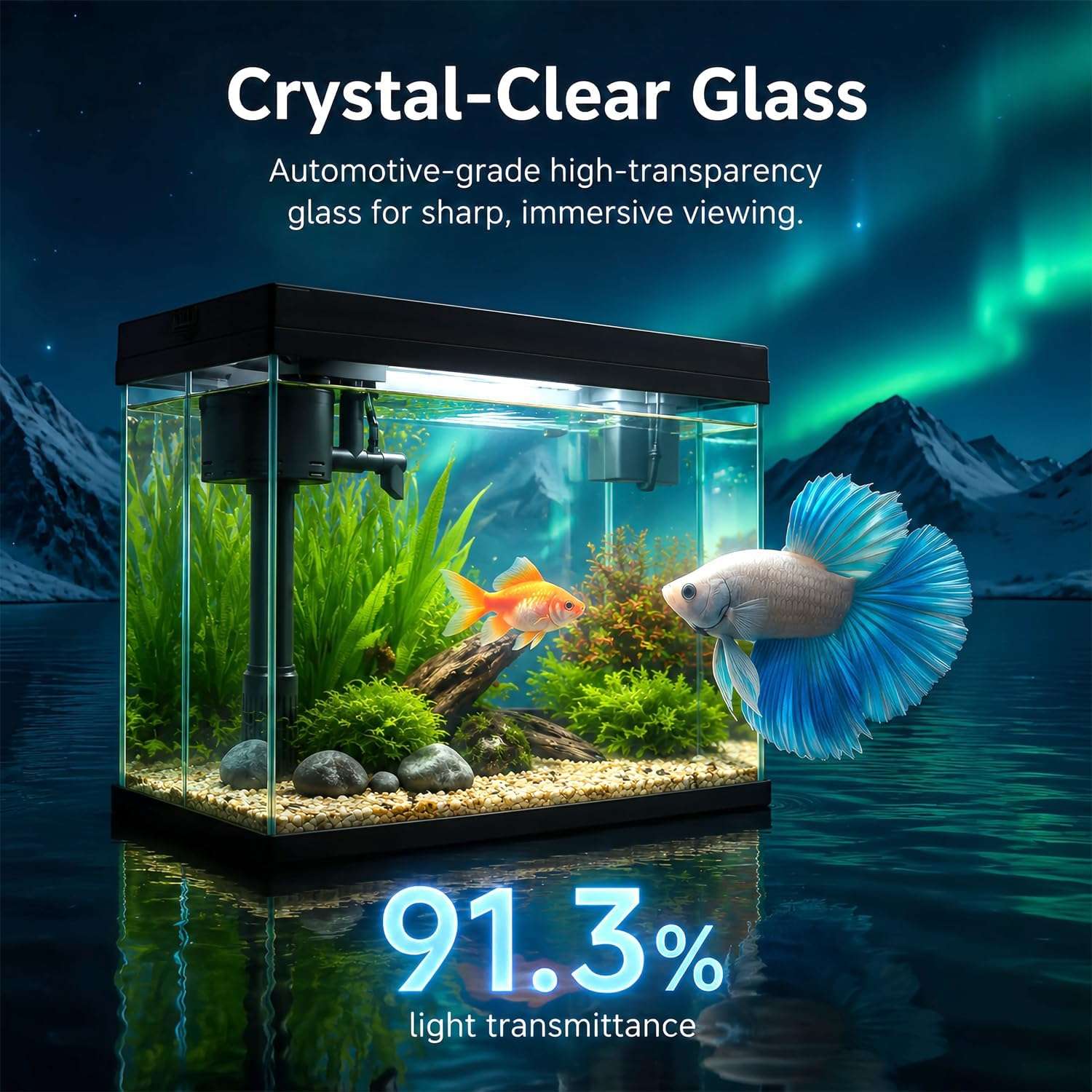 Acuario inteligente 3 en 1 (35x20x30 cm) con humidificador, cámara de aroma y control táctil. Incluye bomba 3 en 1 silenciosa y luz LED de 7 colores.