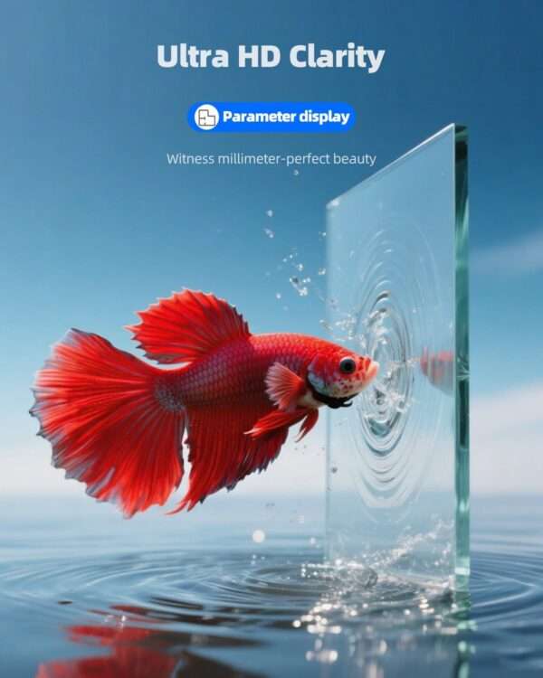 Acuario de vidrio ultra transparente (30x16x22 cm) con 91.2% de transmitancia. Diseño elegante con panel y sellos negros. Incluye filtro, luz LED y tapa ajustable.