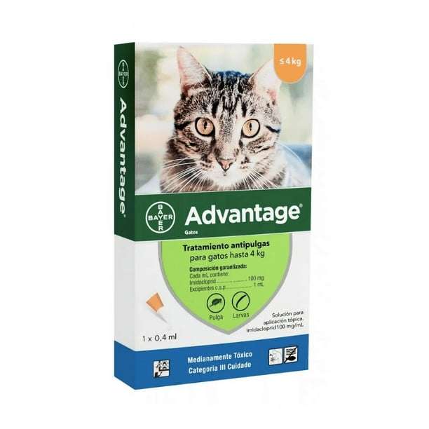 Pipeta Advantage Gatos hasta 4 kg. Tratamiento antipulgas topico con Imidacloprid. Proteccion de 4 semanas.