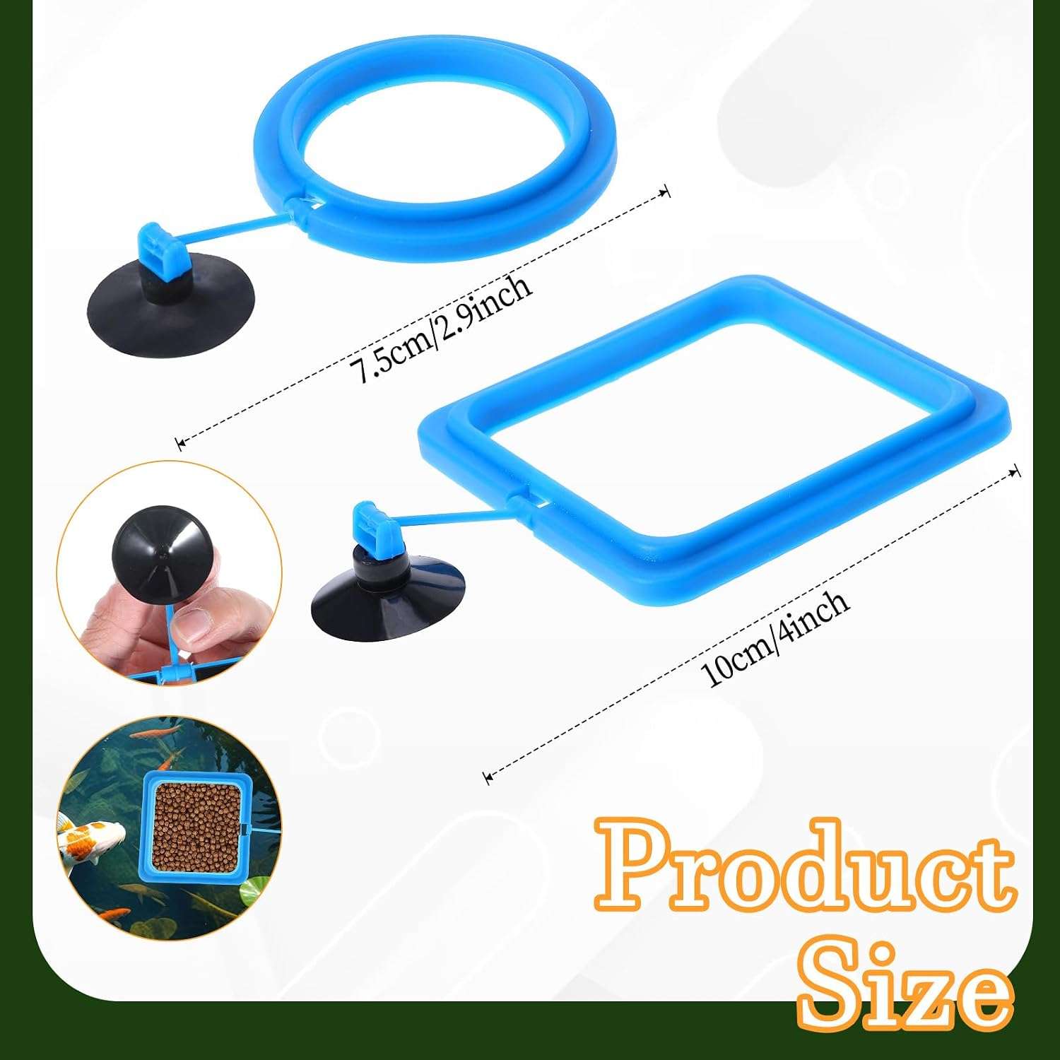 Anillo de alimentación flotante redondo o cuadrado para acuario. Fabricado en goma PVC no tóxica, con ventosa de fijación y enlace flexible que se ajusta automáticamente al nivel del agua