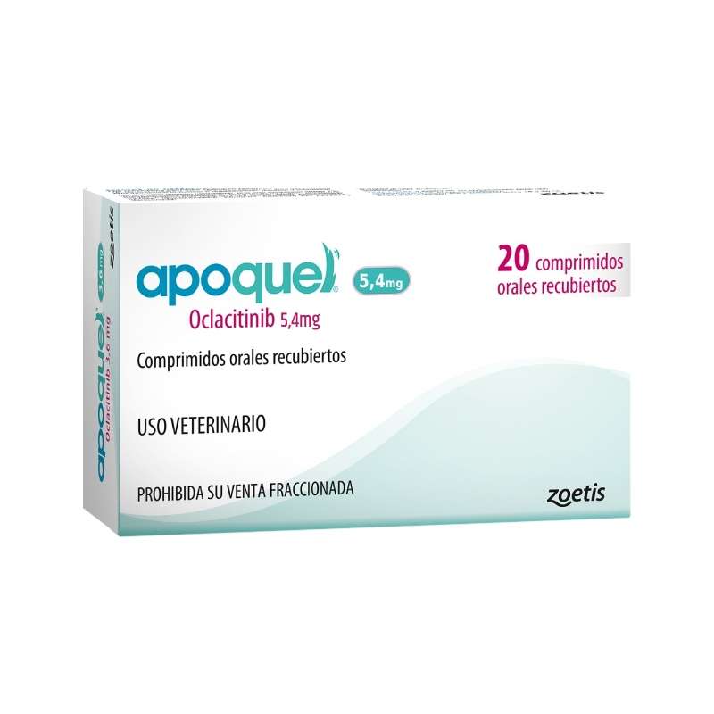 Apoquel 5,4 mg y 16 mg, medicamento veterinario Oclacitinib. Alivia rápidamente la picazón por dermatitis alérgica y atópica en perros.