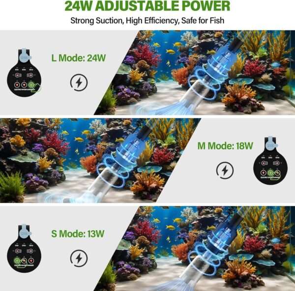 Aspiradora eléctrica de grava BOSTANA 6 en 1 para acuarios. Motor ajustable de 24W, con filtración triple integrada y accesorios para limpiar, cambiar agua y recircular.