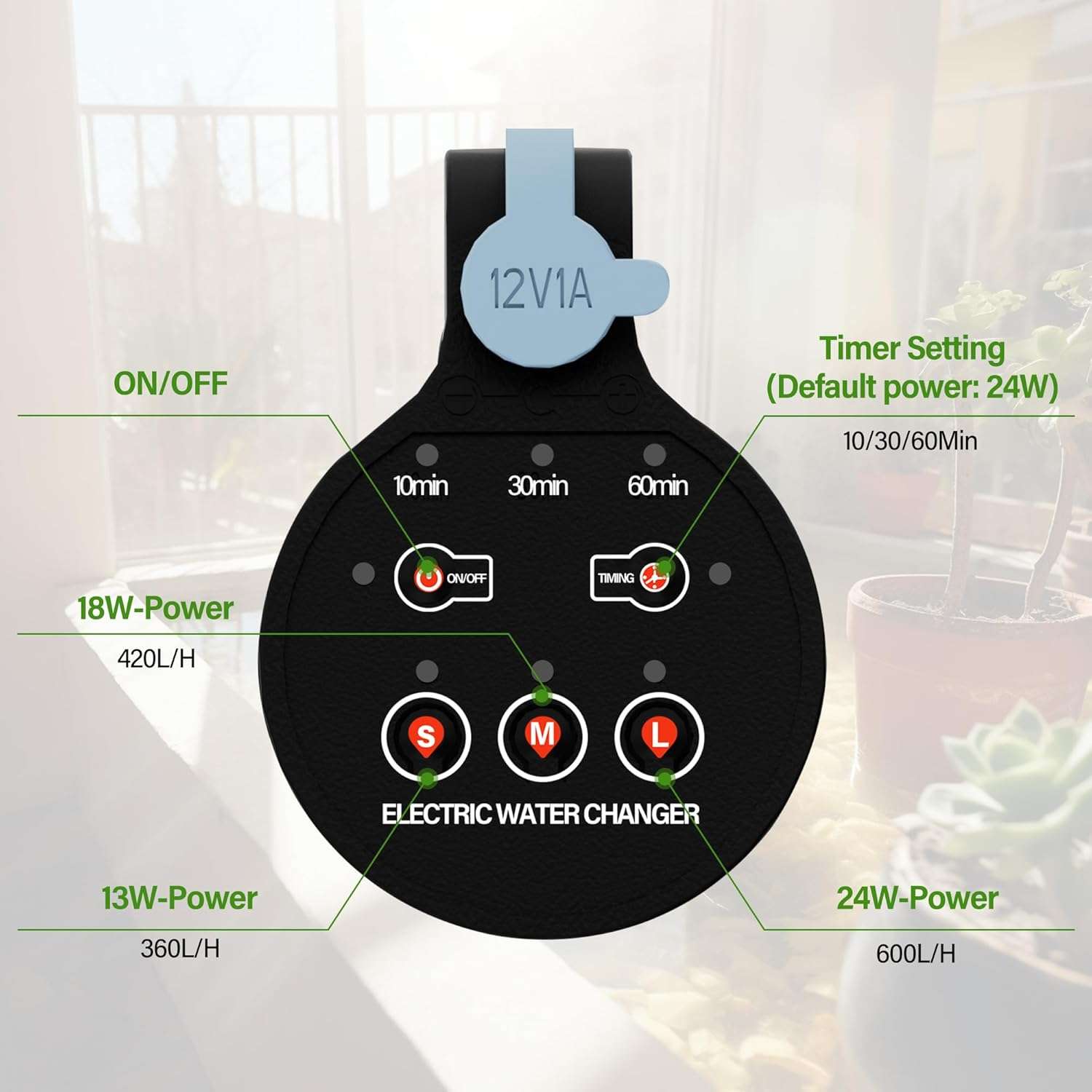 Aspiradora eléctrica de grava BOSTANA 6 en 1 para acuarios. Motor ajustable de 24W, con filtración triple integrada y accesorios para limpiar, cambiar agua y recircular.