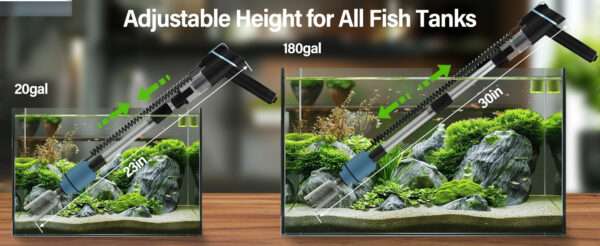 Aspiradora eléctrica de grava BOSTANA 6 en 1 para acuarios. Motor ajustable de 24W, con filtración triple integrada y accesorios para limpiar, cambiar agua y recircular.