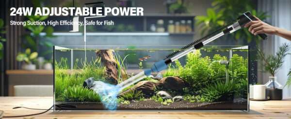Aspiradora eléctrica de grava BOSTANA 6 en 1 para acuarios. Motor ajustable de 24W, con filtración triple integrada y accesorios para limpiar, cambiar agua y recircular.