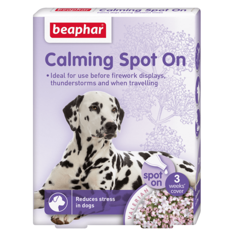 Beaphar Calming Spot On para perros. Remedio natural con extracto de valeriana. Reduce la ansiedad y el estrés por una semana. Tres pipetas.