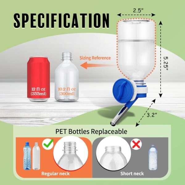 Bebedero Antifugas Patentado de 300 ml con Boquilla Mini (10 mm). Compatible con Botellas PET Estándar. Ideal para Hámster, Cuy y Conejo.