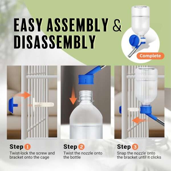 Bebedero Antifugas Patentado de 300 ml con Boquilla Mini (10 mm). Compatible con Botellas PET Estándar. Ideal para Hámster, Cuy y Conejo.