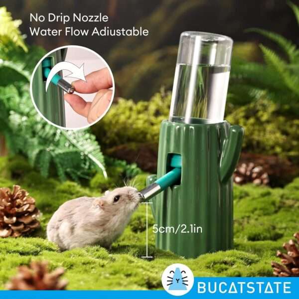 Bebedero Antifugas Temático Cactus para Hámster y Jerbos. Base de Cerámica Estable con diseño de Desierto y botella de 118 ml.