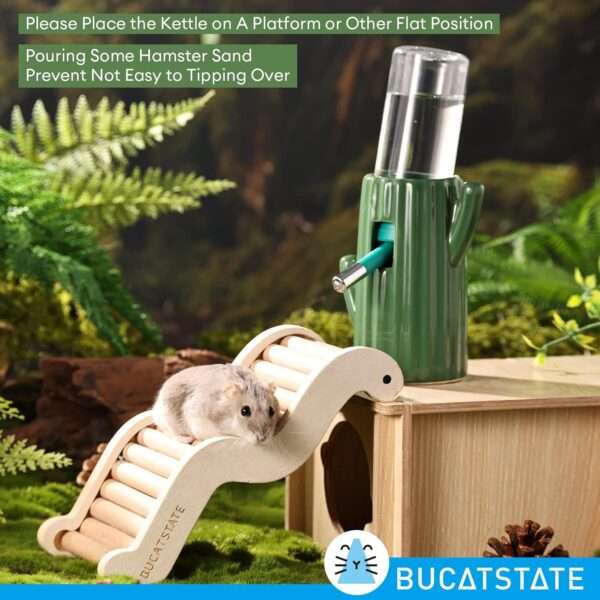 Bebedero Antifugas Temático Cactus para Hámster y Jerbos. Base de Cerámica Estable con diseño de Desierto y botella de 118 ml.