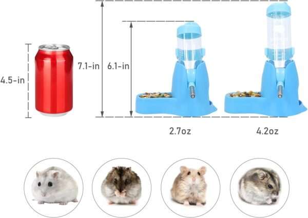 Bebedero Antigoteo Estable (80 ml / 125 ml) para Hámster Enano. Diseño 2 en 1 con Comedero en base. Plástico no tóxico y acero inoxidable.