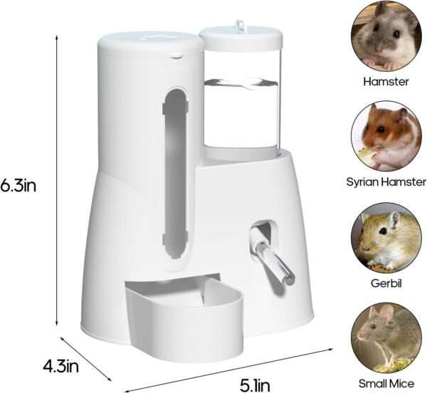 Bebedero y Comedero Automático 2 en 1 para Hámster y Roedores. Dispensador de Agua (4.2 oz) y Alimento (10.1 oz). Diseño Ahorra Espacio.