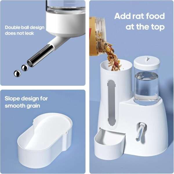 Bebedero y Comedero Automático 2 en 1 para Hámster y Roedores. Dispensador de Agua (4.2 oz) y Alimento (10.1 oz). Diseño Ahorra Espacio.