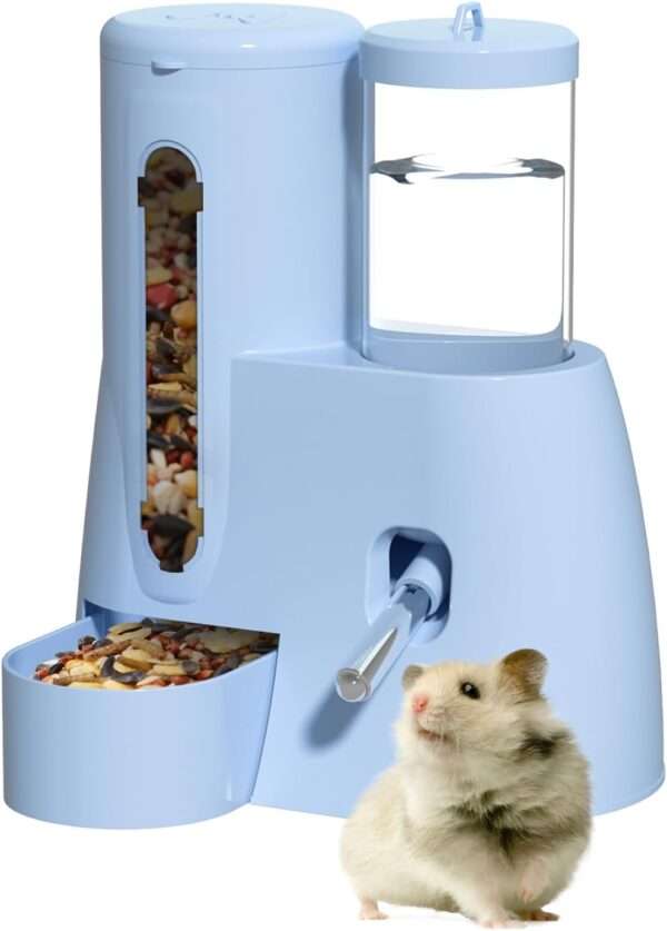 Bebedero y Comedero Automático 2 en 1 para Hámster y Roedores. Dispensador de Agua (4.2 oz) y Alimento (10.1 oz). Diseño Ahorra Espacio.