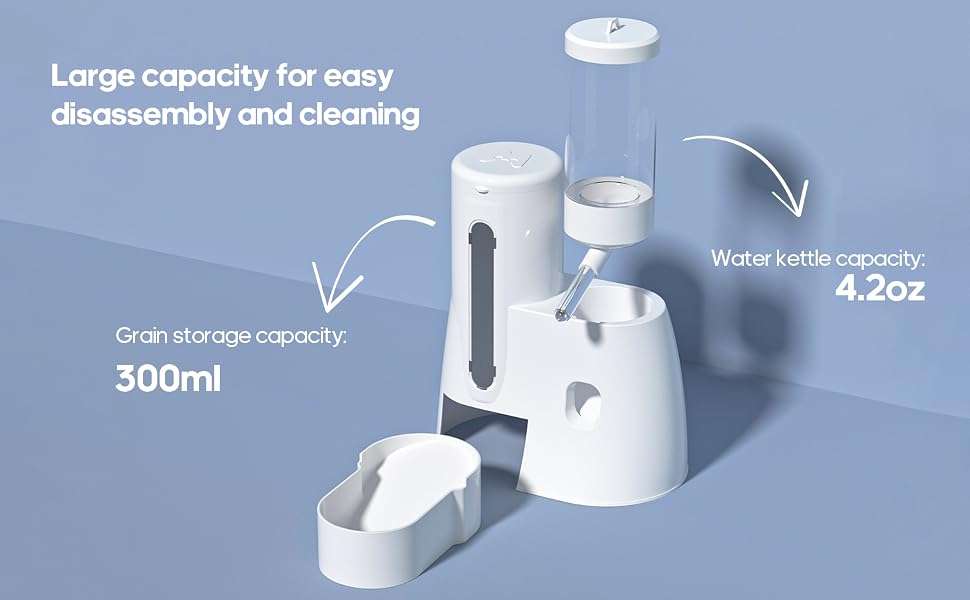 Bebedero y Comedero Automático 2 en 1 para Hámster y Roedores. Dispensador de Agua (4.2 oz) y Alimento (10.1 oz). Diseño Ahorra Espacio.