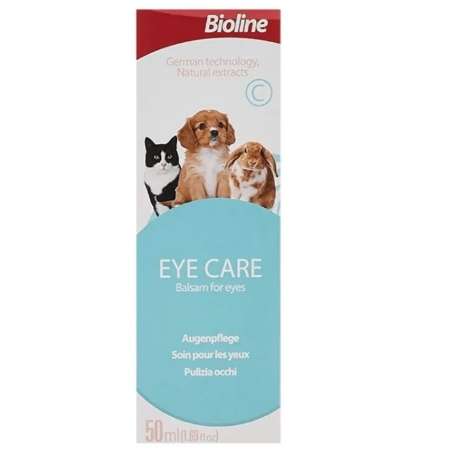 Bioline Eye Care Balsam 50 mL. Limpiador suave no toxico para ojos de perros, gatos y conejos. Previene manchas lagrimales.