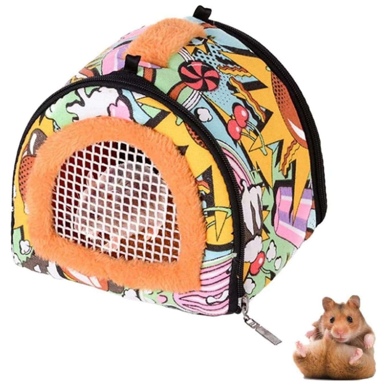 Bolso Transportador de Lona y Terciopelo (18x18x15 cm) para Hámster y Erizo. Cálido, Portátil y con Malla Transpirable superior.