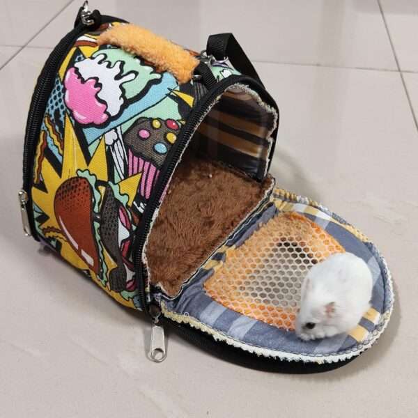 Bolso Transportador de Lona y Terciopelo (18x18x15 cm) para Hámster y Erizo. Cálido, Portátil y con Malla Transpirable superior.