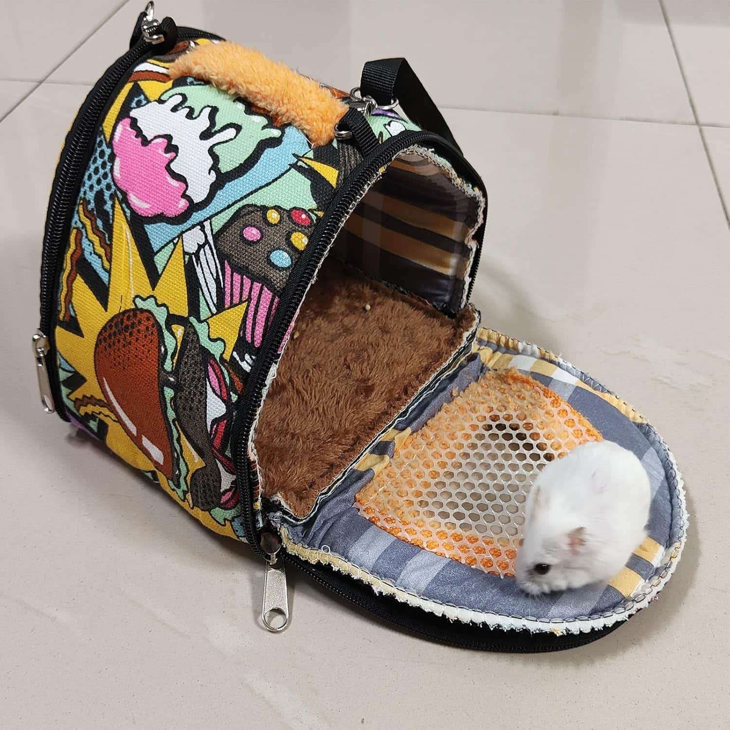Bolso Transportador de Lona y Terciopelo (18x18x15 cm) para Hámster y Erizo. Cálido, Portátil y con Malla Transpirable superior.