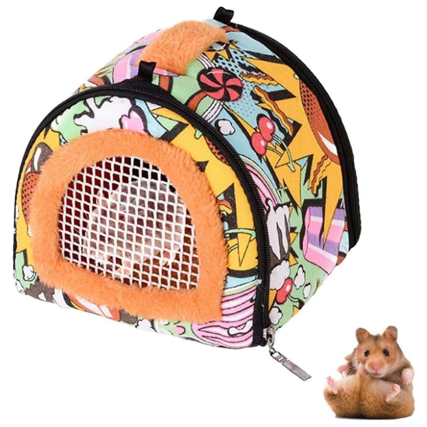 Bolso Transportador de Lona y Terciopelo (18x18x15 cm) para Hámster y Erizo. Cálido, Portátil y con Malla Transpirable superior.