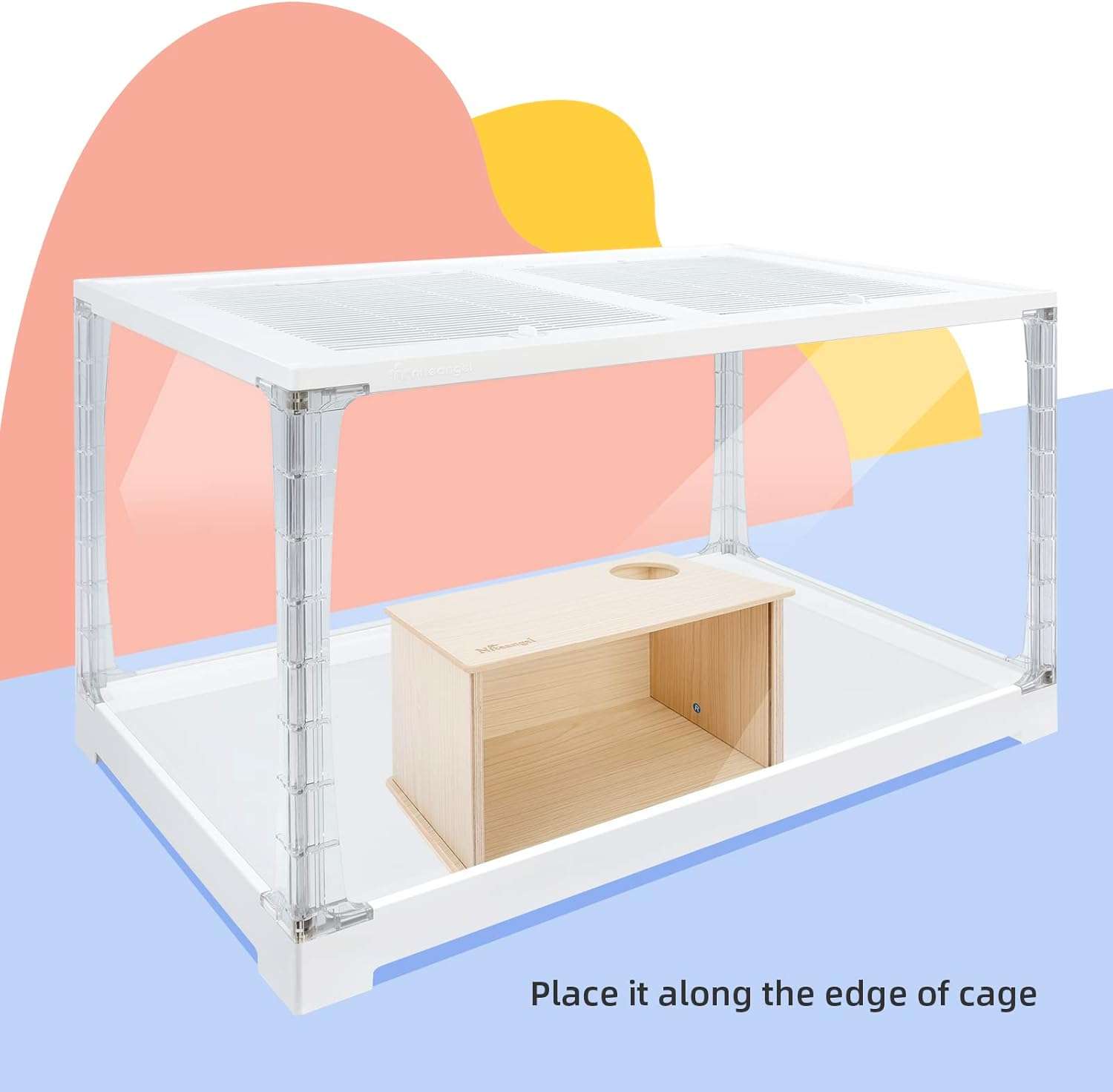Caja de excavación de madera con panel frontal transparente para hámsters y roedores pequeños.