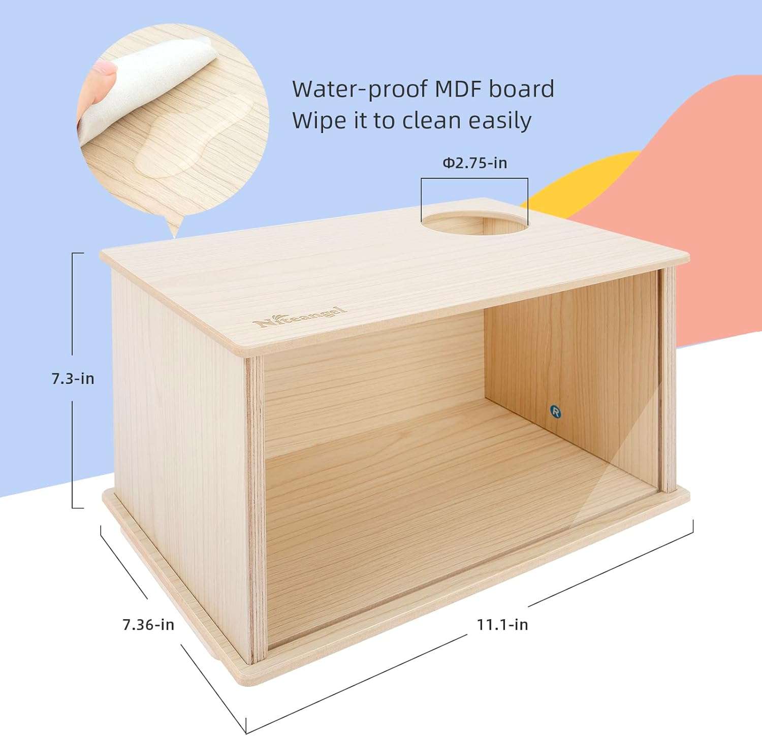 Caja de excavación de madera con panel frontal transparente para hámsters y roedores pequeños.