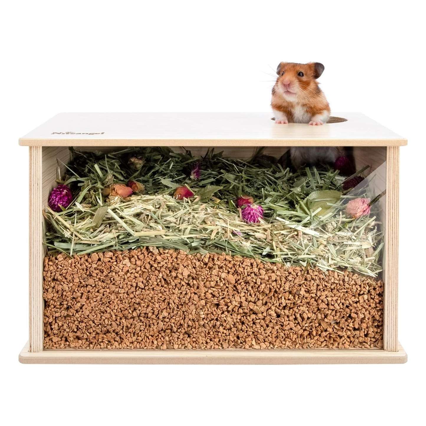 Caja de Excavación Antiestrés Niteangel (28x19x18 cm) de Madera y Acrílico. Escondite profundo Visible para Hámster (Sirio y Enano) y Jerbos.