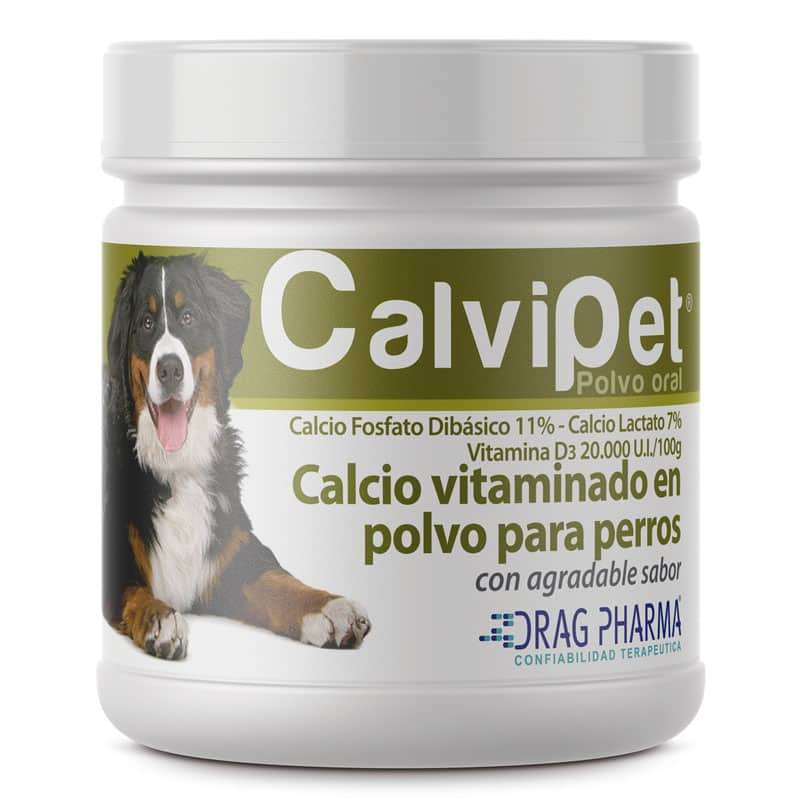 Calvipet Drag Pharma suplemento en polvo de calcio, fósforo y vitamina D3. Para huesos y dientes sanos en perros.