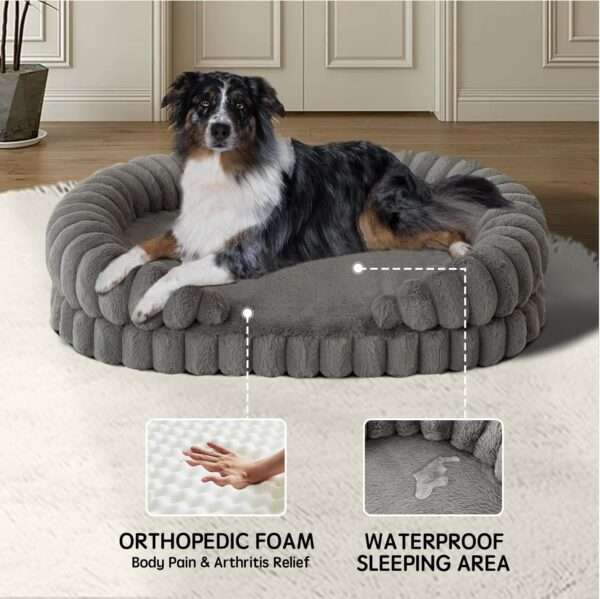Cama redonda antiestrés para perros grandes, Ø 91 cm. Soporte ortopédico con espuma de alta densidad y capa impermeable.