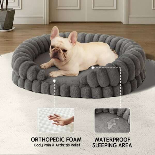 Cama redonda antiestrés para perros grandes, Ø 91 cm. Soporte ortopédico con espuma de alta densidad y capa impermeable.