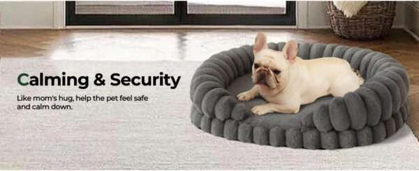 Cama redonda antiestrés para perros grandes, Ø 91 cm. Soporte ortopédico con espuma de alta densidad y capa impermeable.