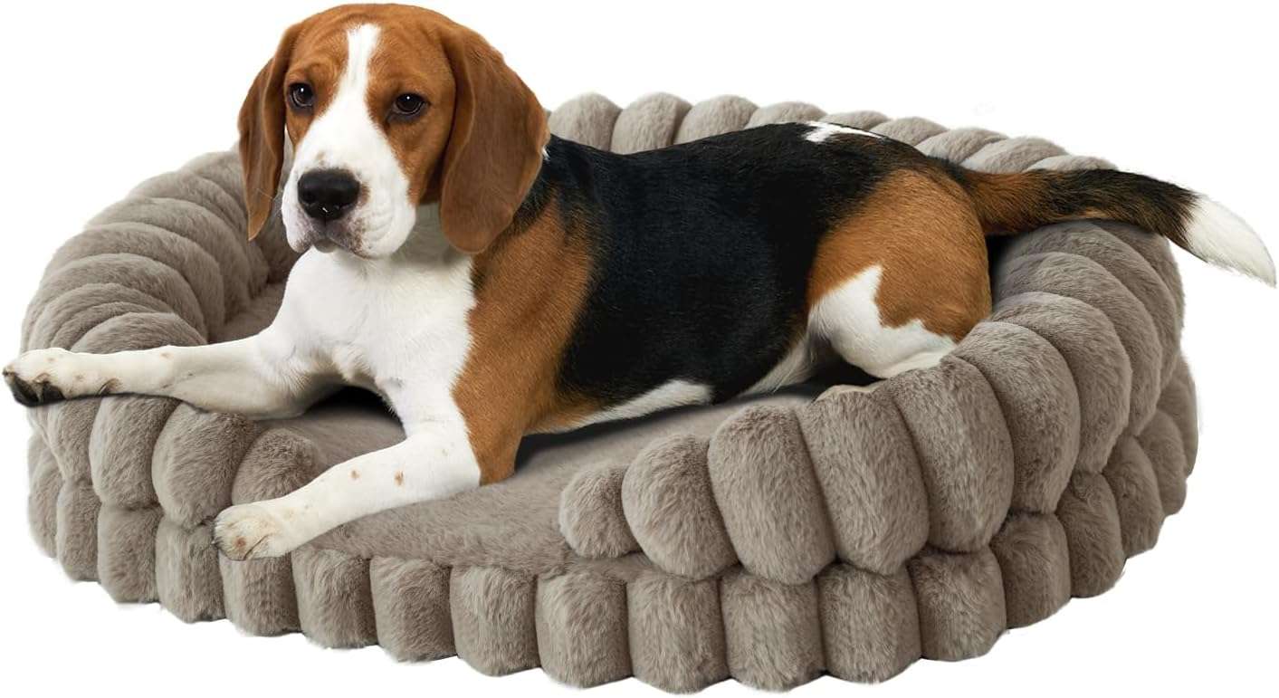 Cama redonda antiestrés para perros grandes, Ø 91 cm. Soporte ortopédico con espuma de alta densidad y capa impermeable.