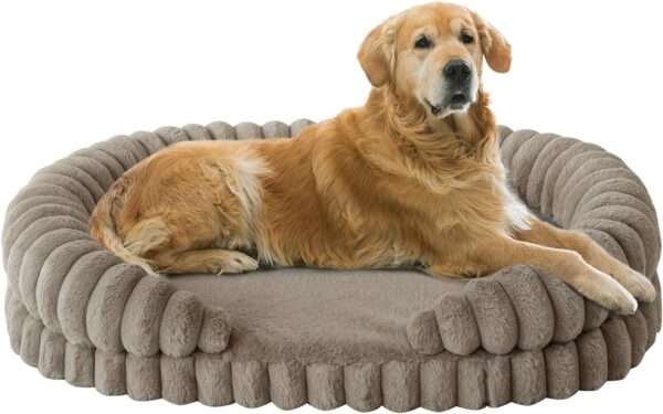 Cama redonda antiestrés para perros grandes, Ø 91 cm. Soporte ortopédico con espuma de alta densidad y capa impermeable.